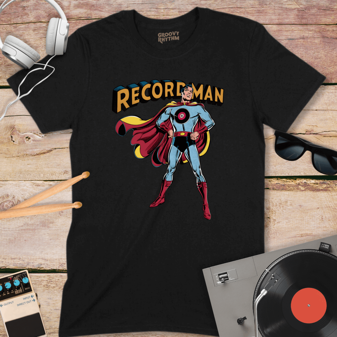 Retro 'Record Man' Superhero T-Shirt