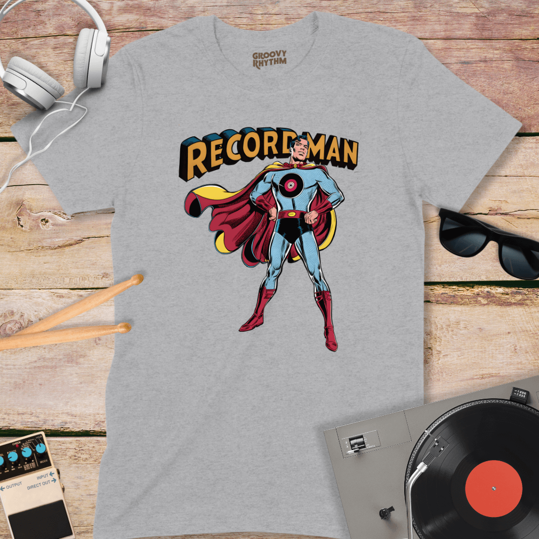 Retro 'Record Man' Superhero T-Shirt