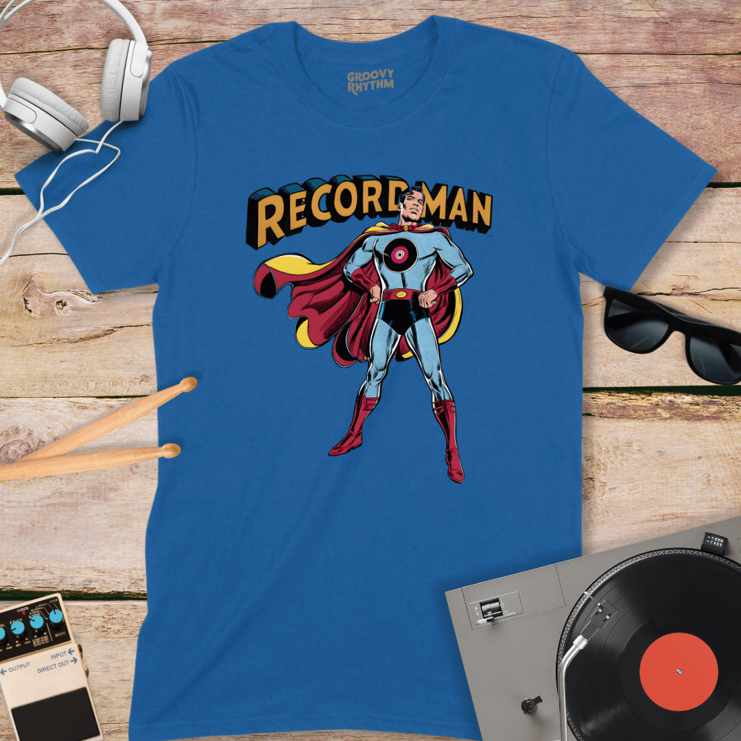 Retro 'Record Man' Superhero T-Shirt