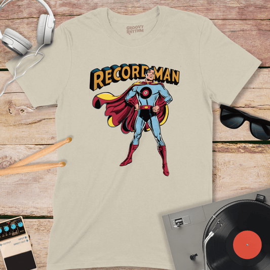 Retro 'Record Man' Superhero T-Shirt